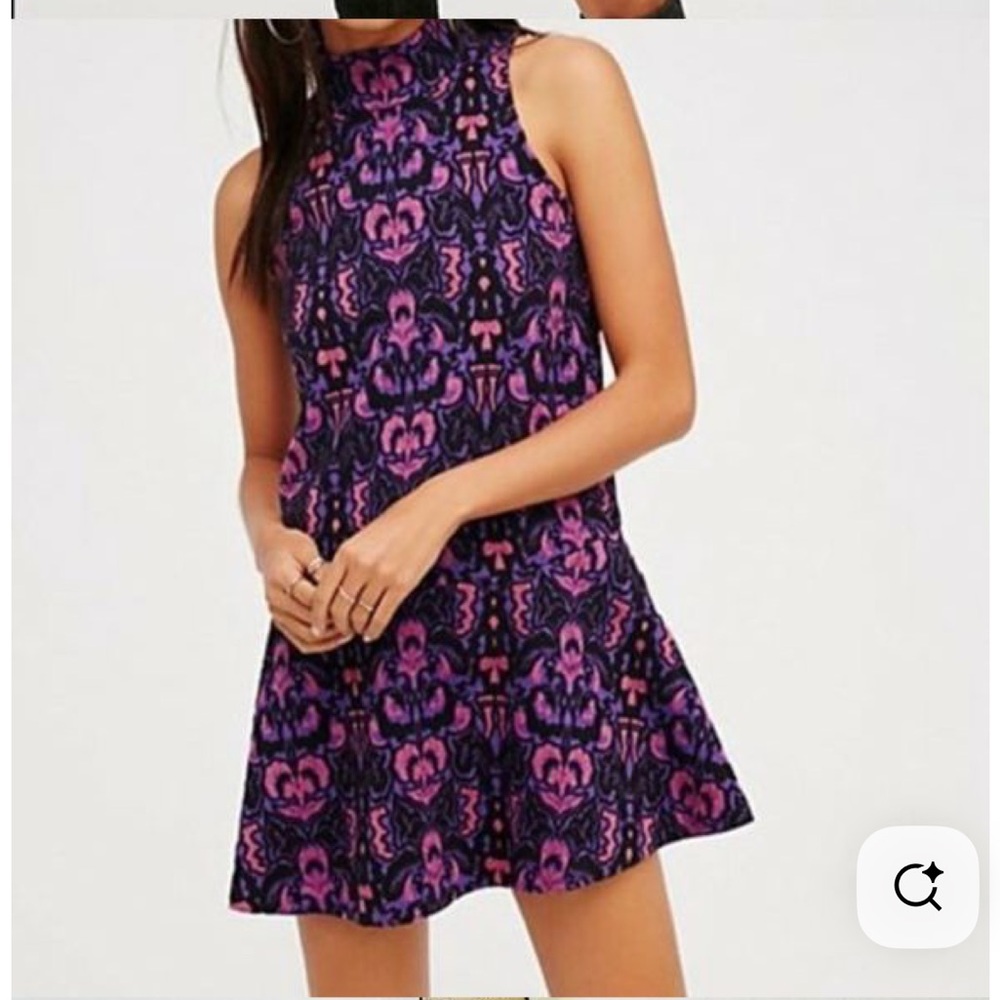 Free People Sleeveless Purple & Pink Patterned High-Neck Dress Size XS
